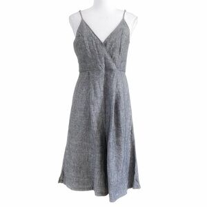 TAHARI 100% LINEN GREY SURPLICE SLEEVELESS WIDE CROPPED LEG JUMPSUIT - 4